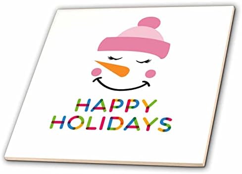 3drose sorrindo boneco de neve em tampa de esqui rosa. Texto colorido Boas festas - azulejos