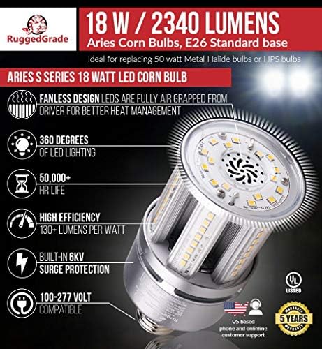 Lâmpada de milho LED de 18 watts - 2340 lúmens - lâmpada de milho de LED da série Aries - base E26