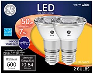Iluminação GE 93116055 Lâmpada direcional de LED, R20, branca quente, lâmpada clara, 500 lúmens, 7 watts, 2-pk.