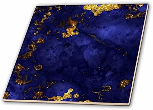3drose Art Print of Blue and Gold Marble Agate Gem Mineral Indigo Quartz - azulejo de cerâmica, 12 polegadas,
