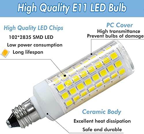 Lâmpadas LED de LED de Haoguais 6-Pack E11, Base E11 Mini Candelabra, Luz do dia Branco 6000K 75W