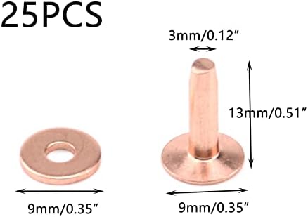 Crapyt 25 PCs rebite de cobre 0,35 × 0,51 × 0,12 O fixador de rebite de cobre de couro é adequado para