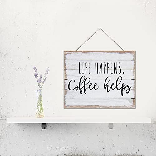 A vida acontece, o café ajuda a placa de placa de madeira citações de madeira Provérbios de parede de parede placa