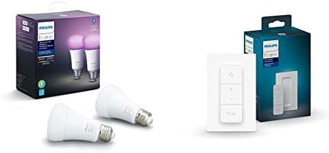 Philips Hue White e Color Ambiance 2-Pack A19 LED SMART BULB e SMART DIMMER SWITCH E REMOTO,