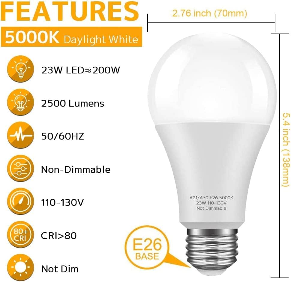Bulbos de 23w de 23W A21 super brilhante, 150W-200w Bulbo incandescente equivalente, lâmpadas LED E26, 2500