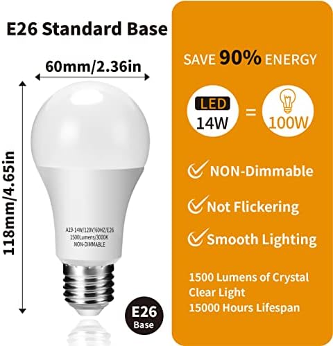 Lâmpadas LED de Alworkkit, A19 100W equivalente, 3000K Warm White 1500 lúmens não minimizáveis, lâmpada