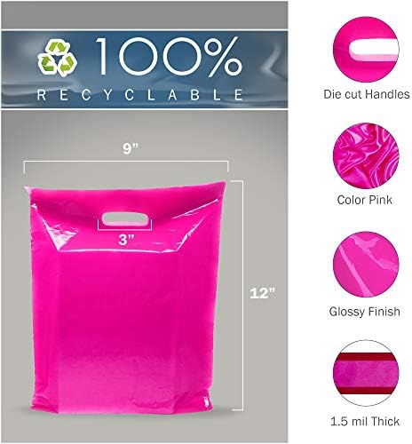 Mercadoria rosa sacos de compras de plástico - 100 pacote 9 x 12 com 1,5 mil de espessura - alças cortadas