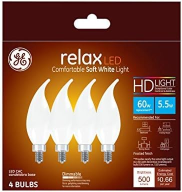 Iluminação GE 36986 Lâmpada de acabamento Relax HD Dimmível Decorativo LED 5.5, 500 lúmen Candelabra Base