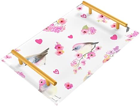 Bandeja de banheiro de acrílico de Dallonan, padrão retangular sem costura pássaros fofos corações corações