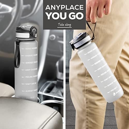 Você tem esta garrafa de água motivacional viva com marcador de tempo, garrafa de água de 32 onças, garrafa de água esportiva com bico, alcance a hidratação durante todo