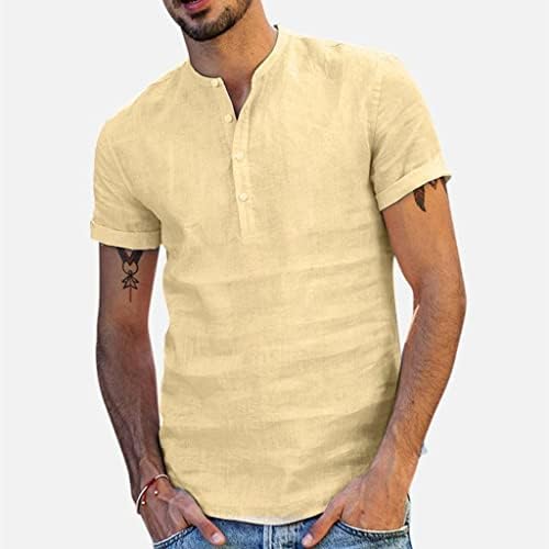 Camisa masculina de linho de algodão V de pescoço - manga curta Hippie Casual Tops espalhados