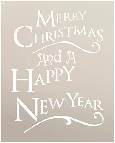 Feliz Natal e Feliz Ano Novo - Festivo - Word Art Stencil - STCL2085 - Por Studior12