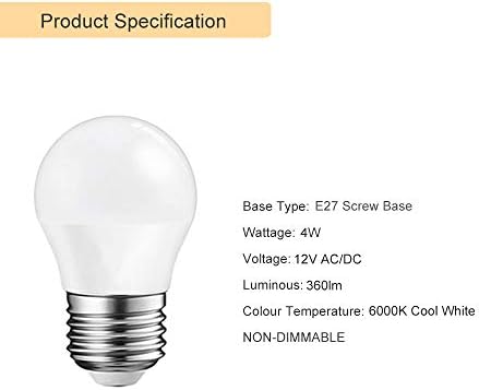 lâmpada de 12V noobibaba, 4w E26 E27 Base de parafuso Edison Base de baixa tensão A15 lâmpadas LEDs para