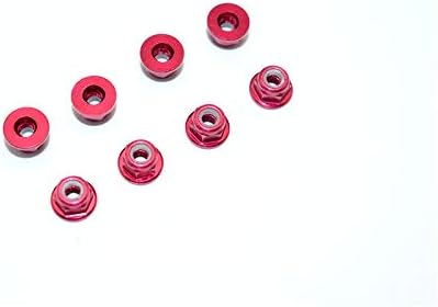 Porcas de trava flangeadas de alumínio de 3 mm - 8pcs vermelhas