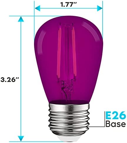 LUXRITE 12-PACK S14 Edison Led lâmpadas roxas, 0,5W, lâmpadas LED coloridas para luzes de cordas