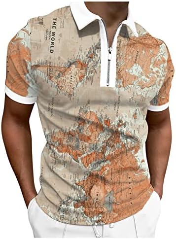 Camisa de pólo de manga curta geográfica masculina Men Camiseta casual Slim Fit Contrast Color Patchwork Tops, polo