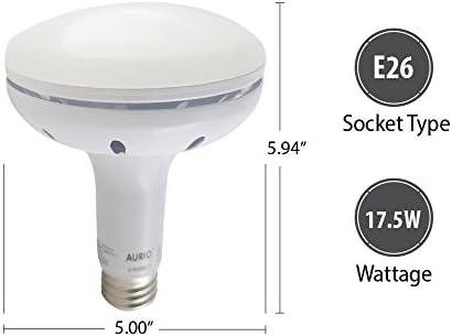 Aurio Iluminação BR40 Lâmpada de inundação LED, 17,5 watts, 1300 lúmens, 3000K Dimmable, E26 Base