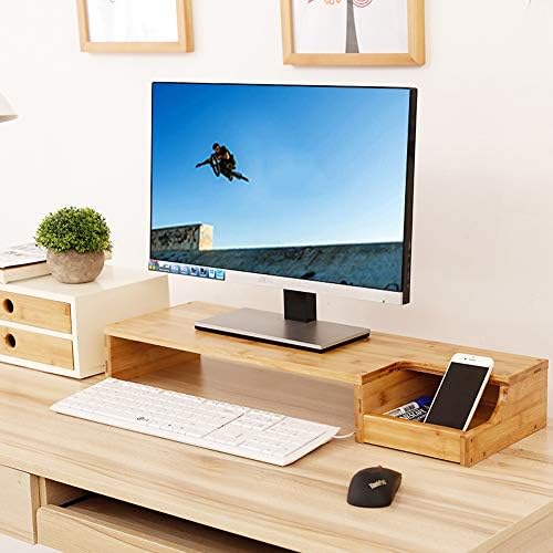 Monitor de bambu asdfgh riser de monitor com espaço de armazenamento de teclado, suporte de desktop com resistente