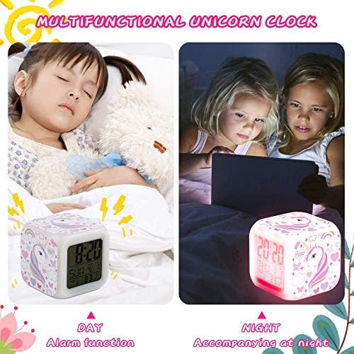 Touch X Kids Alarm Relks, Unicorn Night Light Kids Alarmes com padrão de unicórnio de 4 lados e 9 tipos