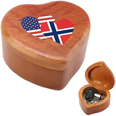Noruega American Heart Flag Wooden Music Box Shapes Musical Boxes Musical Caixa de madeira vintage