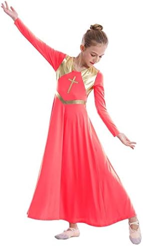 MENINAS METALIC METALIC Cross Liturgical Dance Dress Dress Loose Fit Fitan Lenging Costume de