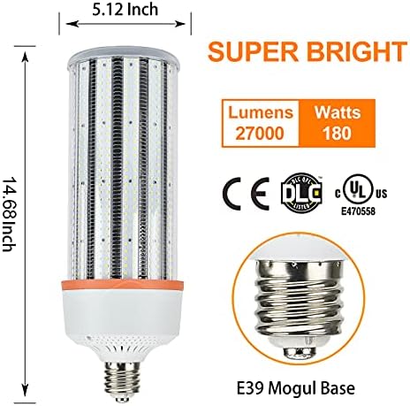 180W Lâmpada LED 700W Equivalente 27000lm 5000k Luz do dia Branco E39 Base Mogul Bulb para LED