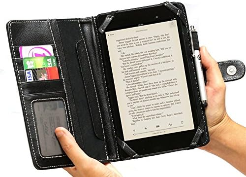 Navitech Black Book Style Case/Capa com Stylus compatível com o tablet Fire com Alexa, 7 Display, 8 GB, preto,