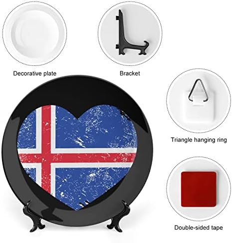 Placas decorativas de cerâmica de bandeira retro do coração da Islândia com ornamentos pendurados em china pendurada