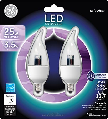 Iluminação GE 22997 LED de 3,5 watts de 170 lumen lâmpada de ponta com base de candelabros, branco claro,