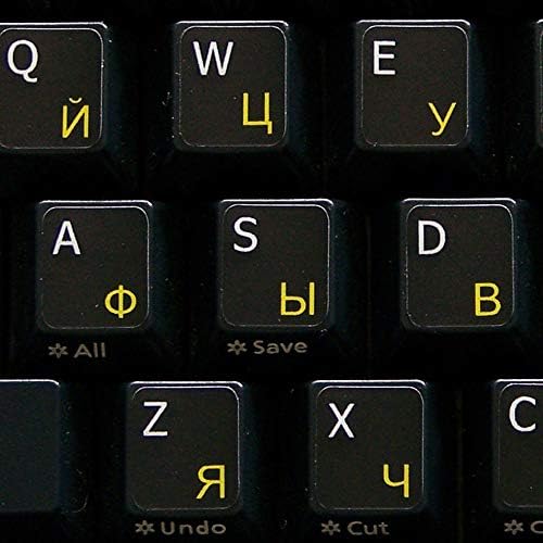 Russo Cirílico - Inglês não transparente adesivos de teclado em fundo preto