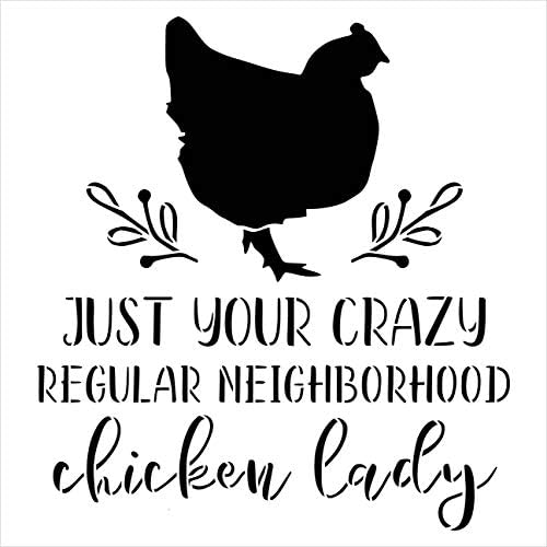 Crazy Neighborhood Chicken Lady Stencil por Studior12 | DIY Farmhouse Branch Home Decor | Craft & Paint Wood Sign | Modelo Mylar reutilizável | Barn de cozinha rústica | Selecione o tamanho