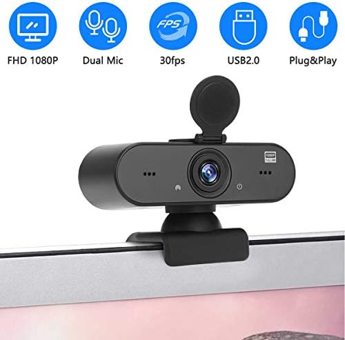 Webcam com microfone, câmera de transmissão ao vivo em HD FULL 1080P Webcam de computador USB [Plug
