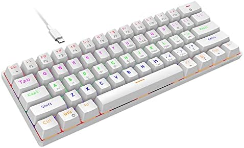 Snpurdiri conectou 60% do teclado de jogos mecânicos, teclado de teclado Anti-Ghosting 61 com retroilumação RGB e um pé duplo, Ultra-Compact White