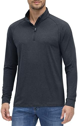 MagComsen Men 1/4 Zip Pullover UPF 50+ Manga longa Proteção solar Camisas de golfe leves Camisa