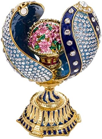 Danila-Uvenirs Faberge Style Twisted ovo com cesta de flores 4,8 '' azul