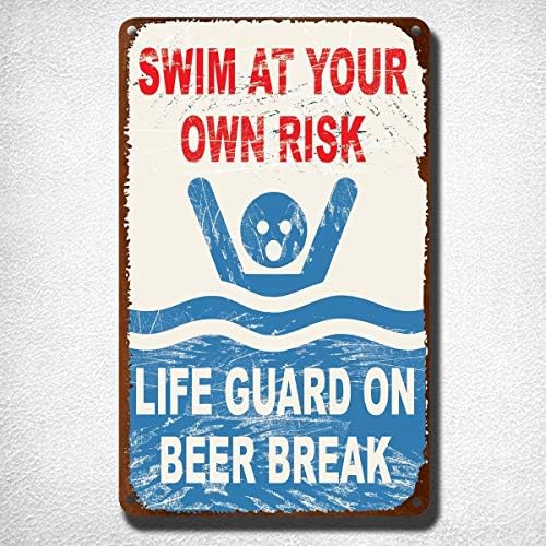 Mmngt nadar por seu próprio risco salva -vidas no signo de estanho vintage de cerveja 7,8x11,8 polegadas