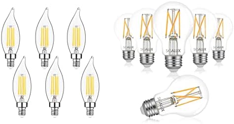 Sigalux CA10 E12 Candelabra lâmpadas LED lâmpadas diminuídas de lâmpadas Dim 6pack e Edison A19 Lâmpadas transparentes