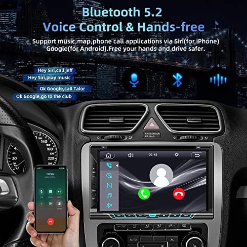 Estéreo de carro duplo com cd/dvd player- CarPlay e Android Auto, áudio de carro com Bluetooth, tela sensível ao