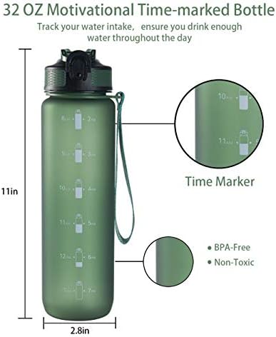Garrafa de água EYQ 32 oz com marcador de tempo, alça de transporte, Tritan BPA à prova de vazamentos,
