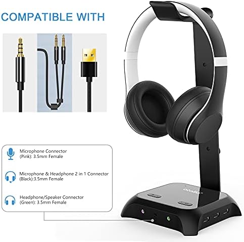 Posto de fone de ouvido multifuncionais atolla, hub USB com suporte de fone de ouvido, hub USB ligado