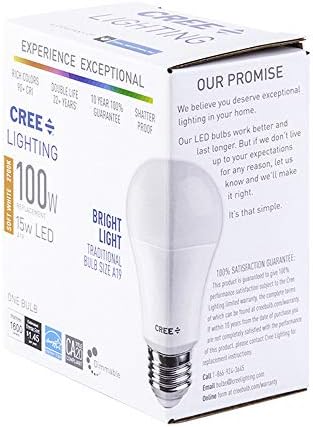 Iluminação Cree A19 100W LED equivalente Bulbo, 1600 lúmens, diminuição, branca macia 2700k, 25.000 horas