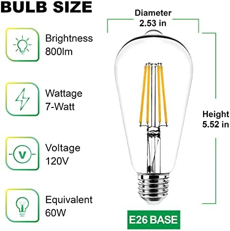 Dusk para Dawn Edison Bulbos, ST64 7W, lâmpadas de sensor inteligentes de 2700k de ativação automática e desligada,