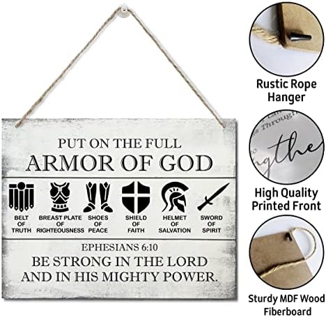 Parede de placa de madeira impressa pendurada, coloque a armadura completa de Deus citação das escrituras
