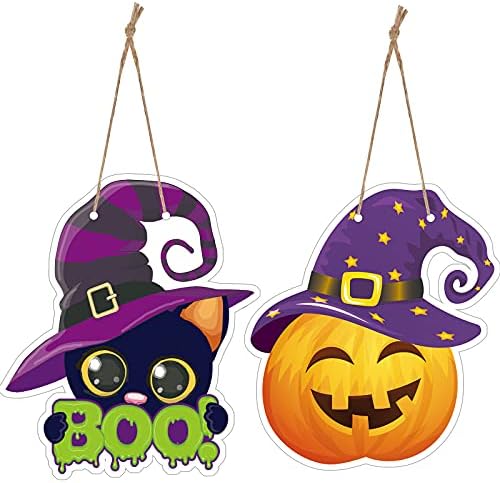 2 peças Halloween boo sinal de halloween wreath porta pendurada abóbora chapéu de bruxa cabide para halloween festas