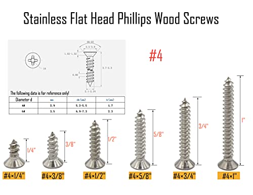 LBY 300PCS 4 × Cabeça plana Phillips Wood parafusos, Philips Flat Head Auto-Tapping Parafusos de Vários
