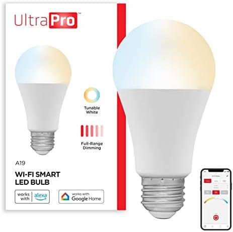 Lâmpada inteligente de Ultrapro Wi-Fi LED Smart, A19, 60W equivalente, filamento 2700K, Edison e estilo