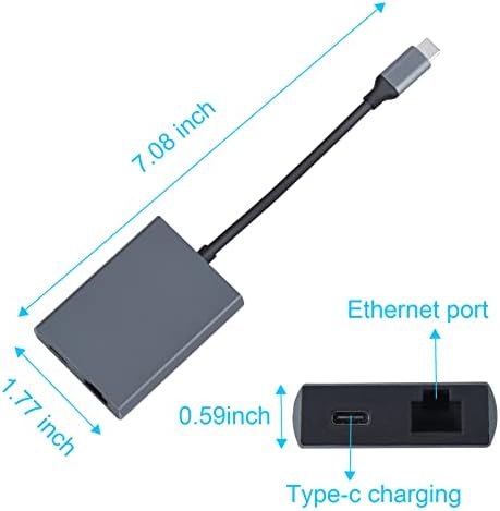 Adaptador USB-C para Ethernet com carga, alumínio portátil USB tipo C para RJ45 Adaptador de rede