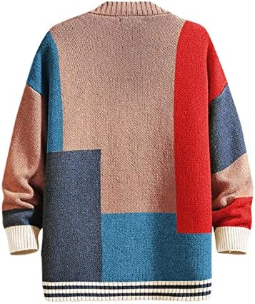 Jaqueta aquática de Ymosrh Mens contraste com suéter colorido Cardigan Splicing Sweater Sweater