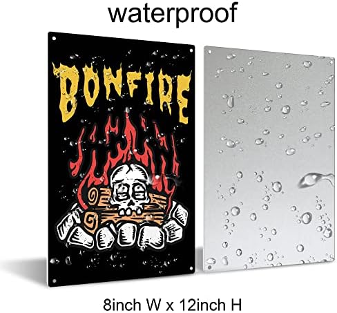 Bonfire Head Skull Fire Tin Sign Decoração de parede Home 8 x 12 polegadas Funny Skeleton Artwork Metal Hanging