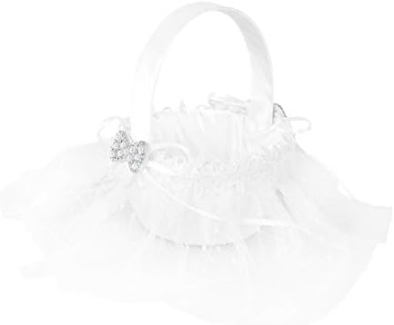 Soimiss Decorative Storage Baskets Flower Girl Basket Fairy Lace Bowknot Wedding Flower Basket com Handle Wedding